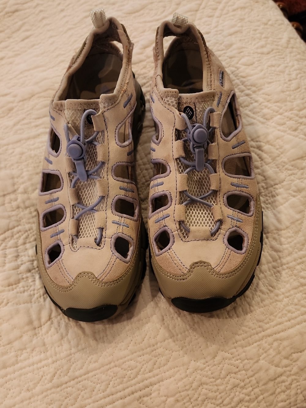 Columbia Tan Suede Sandals with Light Purple Trim